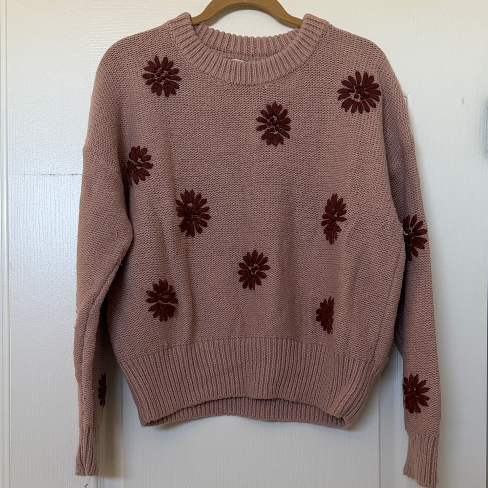 Madewell Dusty Rose Floral Knit Sweater